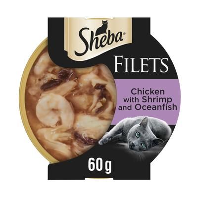 32x60g Chicken Shrimp & Ocean Fish Fillets Trays Sheba Wet Cat Food