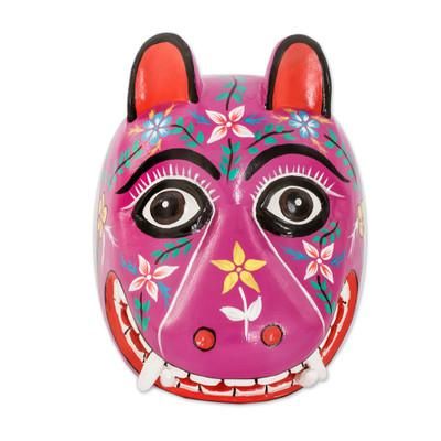 Wood mask, 'Purple Maya Jaguar'