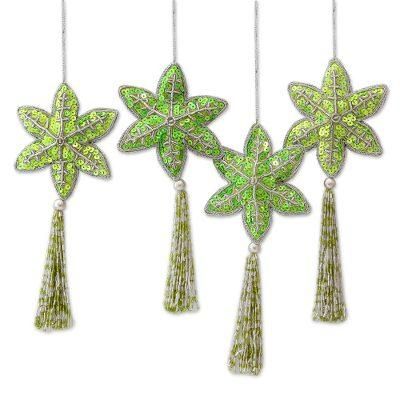 Beaded ornaments, 'Holiday Message' (set of 4)