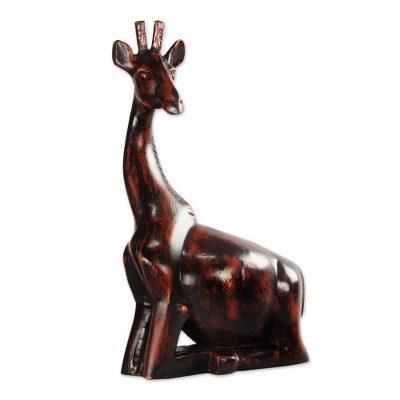 Wood sculpture, 'Kneeling Giraffe'
