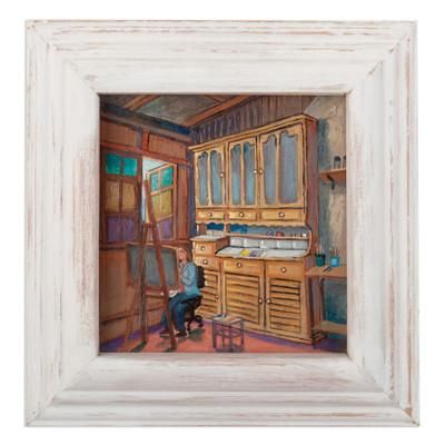The Painter,'Oil on Canvas Scene of Woman Painting with Cedarwood Frame'