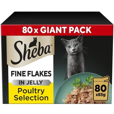 80x85g Poultry Selection in Jelly Fine Flakes Pouches Sheba Wet Cat Food