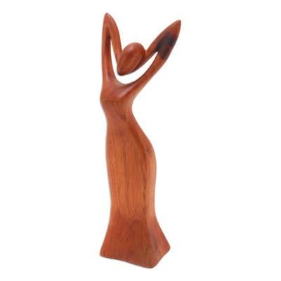 Self Love,'Signed Suar Wood Sculpture of Woman Hand-Carved in Bali'