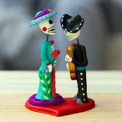 'Hand-Painted Music-Themed Romantic Day of The Dead Sculpture'