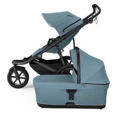 Thule Urban Glide 3 Single Jogging Stroller with NON-Magnetic Buckle + Bassinet Bundle - Mid-Blue