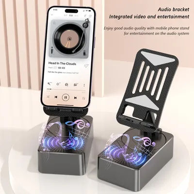 Support de téléphone portable avec haut-parleur compatible Bluetooth, réglable, portable, invite de