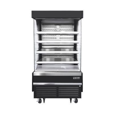 Everest Refrigeration EOMV-36-B-35-T 37 1/4" Vertical Open Air Cooler w/ 5 Levels, Black, 115v, 4 Steel Shelves, Glass Side Panels