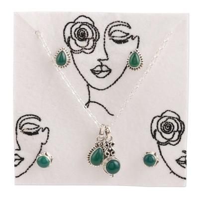 Garden Muse,'Hand Made Green Onyx and Sterling Silver Jewelry Set'