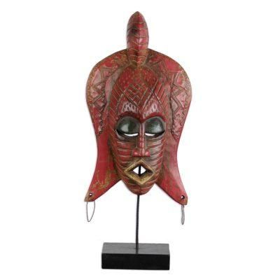 Fameye,'Deep Rose Colored African Wood Mask on Stand'