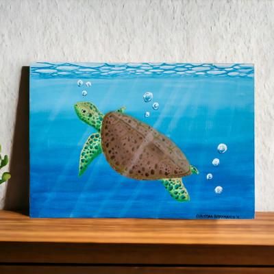 Let's Save Them,'Acrylic on Canvas Painting of a Sea Turtle from El Salvador'