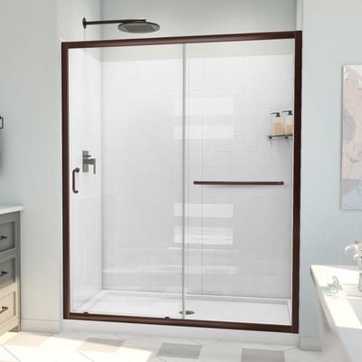 Dreamline DreamLine Infinity-Z 30 inch D x 60 inch W x 78 3/4 inch H Semi-Frameless Sliding Shower Door in Oil Rubbed Bronze and Clear Glass, Center Drain Shower Base, and Wall Kit in White D2096030XXC0006