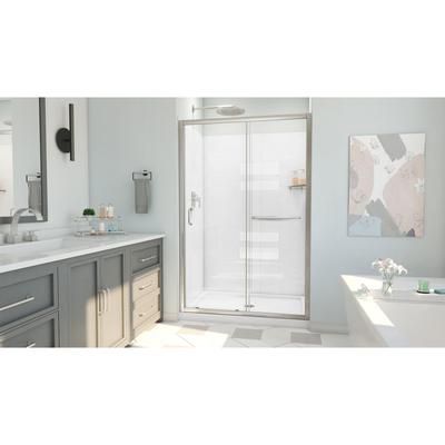 Dreamline DreamLine Infinity-Z 36 inch D x 48 inch W x 78 3/4 inch H Semi-Frameless Sliding Shower Door in Brushed Nickel and Clear Glass, Shower Base, and Wall Kit in White D2094836XXC0004