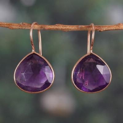 '18k Rose Gold-Plated 11-Carat Amethyst Drop Earrings'