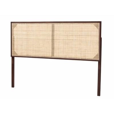 Aurelia Modern Bohemian Black Finished Bayur Wood And Natural Rattan Queen Size Headboard by Baxton Studio in Dark Brown (Size QUEEN)