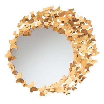 Tauriel Modern Glam And Luxe Antique Goldleaf Metal Butterfly Accent Wall Mirror by Baxton Studio in Gold