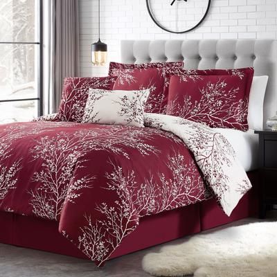 Reversible Foliage Comforter Set by BrylaneHome in Burgundy (Size QUEEN)