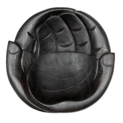 Receiving Hands,'Hand-Carved Black Hand-Shaped Suar Wood Catchall'