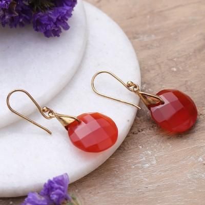 'High-Polished 22k Gold-Plated Carnelian Dangle Earrings'