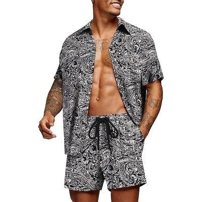 Per uomo Grafico Foglia di palma Piante Tropicali 2 pezzi Set di camicie Camicia hawaiana estiva Manica Corta Pantaloni corti Collo ripiegato Designer Spiaggia Vacanza Casuale Quotidiano 3D Estate