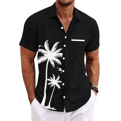 Per uomo Albero di Cocco Piante Tropicali Camicia Camicia hawaiana estiva Camicia Aloha Maniche Corte Camicia Collo ripiegato Sport Moda Streetwear All'aperto Streetwear Quotidiano Nero Bianco Blu S