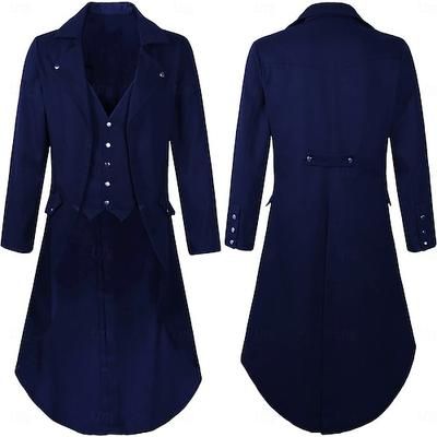Punk Gotico Medievale Steampunk Cappotto Smoking Trench Ebenezer Scrooge Dickens Vampiro Elfo Mago Costume Per uomo Stile Steampunk Natale Halloween Mascherata Performance Adulti Cappotto