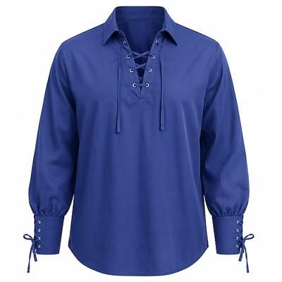 Punk Gotico Medievale Rinascimento Blusa / Camicia Costume Cosplay Tunica Guerriero Cavaliere Vichingo Cavaliere Celtico Ranger Coulisse Tinta unita Costume Per uomo Celtico Costumi da pirata