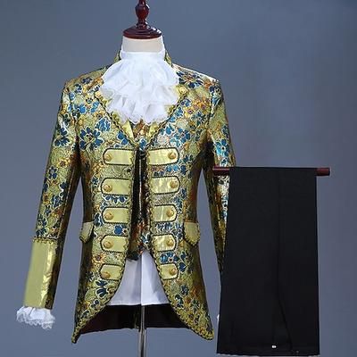 Cappotto Canottiera Pantalone Retrò Vintage Medievale Cappotto Corsetto Pantaloni Principe Aristocratico Stampa Tuta Completo Pantalone Costume Per uomo Natale Carnevale Capodanno Feste Giubileo di
