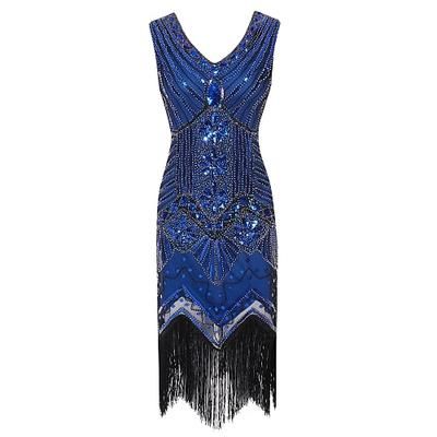 Anni Ruggenti Anni 1920 Lunghezza al ginocchio Vestito Abito Flapper Abito da Ballo Senza maniche Il grande Gatsby Charleston Invitato al matrimonio Frangia con nappe Scollo a V Costume Per donna