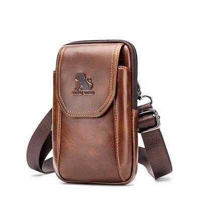 borsa a tracolla a tracolla in pelle marrone vintage - ideale per telefono e carte, design compatto con tasche sicure, perfetta per l'uso quotidiano