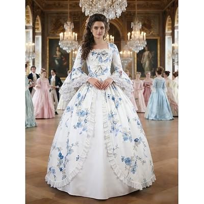 Rococò Barocco Vittoriano Lunghezza al pavimento Vestito Abito da Ballo Manica del polsino svasato Principessa Sposa Abito da ballo Costume Halloween Carnevale Mascherata Matrimonio Performance