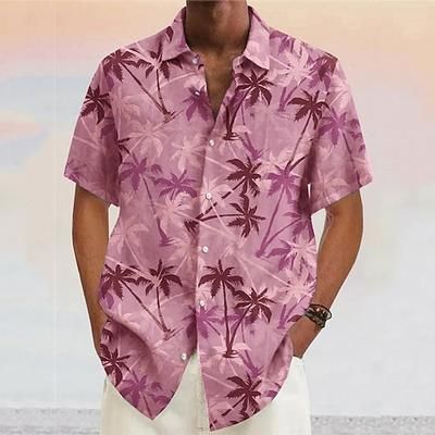 Per uomo Albero di cocco Piante tropicali Camicia Camicia hawaiana Camicia Aloha Maniche corte Camicia Collo ripiegabile Di tendenza Originale Informale Esterno Strada Informale Giallo Rosa Vino S M L