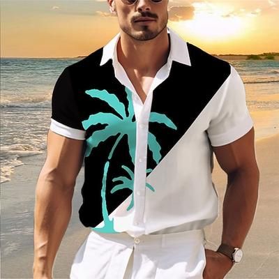 Per uomo Color Block Palma Piante tropicali Camicia Camicia hawaiana Camicia Aloha Manica corta Camicia Collo ripiegabile Informale Esterno Strada Casual / quotidiano Giallo Blu Verde S M L