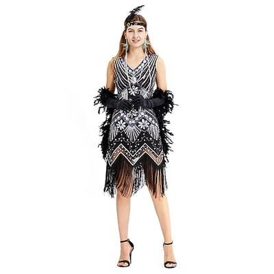 Anni Ruggenti Anni 1920 Lunghezza al ginocchio Lunghezza media Vestito Abito Flapper Abito da Ballo Senza maniche Il grande Gatsby Charleston Taglie Forti Invitato al matrimonio Scollo a V Spacco a V