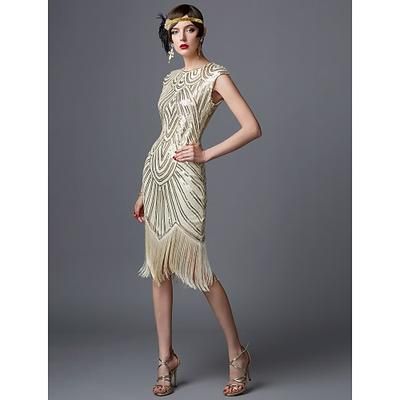 Anni Ruggenti Anni 1920 Lunghezza al ginocchio Vestito Abito Flapper Abito da Ballo Cortissima Il grande Gatsby Charleston Paillettes Patchwork Scollo Tondo Costume Per donna Balli di fine anno Festa