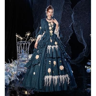 Gotico Vittoriano Ispirato al vintage Vestito Costume da festa Abito da Ballo Principessa Shakespeare Tinta unica Abito da ballo Costume Per donna Natale Carnevale Capodanno Festa serale Feste