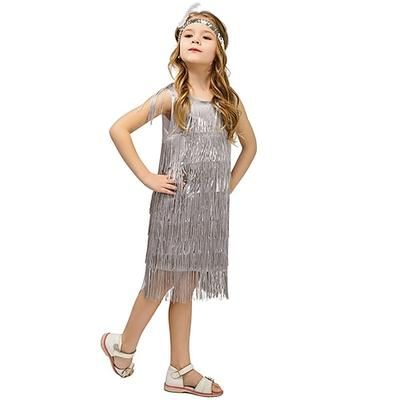 Anni Ruggenti Anni 1920 Midi Vestito Abito Flapper Senza maniche Il grande Gatsby Invitato al matrimonio Frangia con nappe Scollo Tondo Costume Ragazze Carnevale Mascherata Festa serale speakeasy
