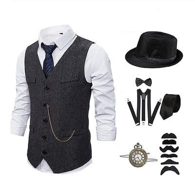 Vintage Anni 1920 Abiti Costume da festa Il grande Gatsby Costume Per uomo Feste Serata Formale Festa Sera Adulti Cravatta Gilet Cappello
