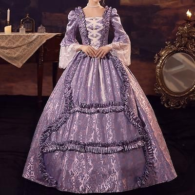 Vintage Principessa Periodo coloniale Maxi Vestito Normale A sbuffo Cenerentola Sposa Principessa Scollo a V Costume Tutti Reale Halloween Carnevale Mascherata Feste Matrimonio Halloween Adulti