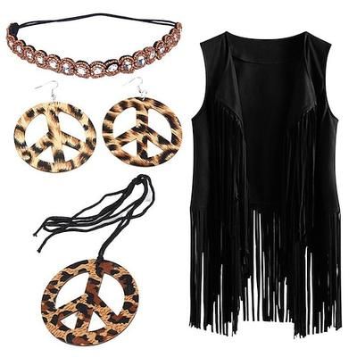 Retrò Vintage Anni '60 Anni '70 Set di accessori Gilet in camoscio Hippie Frangia con nappe Costume Per donna Parata dell'Orgoglio Mese dell'orgoglio Adulti Gilet Orecchini Collana