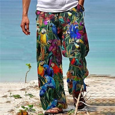 Per uomo Pantaloni Pantaloni estivi Pantaloni da spiaggia A cordoncino Vita elastica Gamba dritta Animali Piante Stampe astratte Comfort Informale Giornaliero Per eventi Hawaiano Originale Nero Giallo