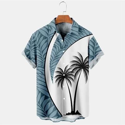 Per uomo A foglia Albero di cocco Piante tropicali Camicia Camicia hawaiana Camicia Aloha Manica corta Camicia Collo ripiegabile Hawaiano Informale Esterno Strada Casual / quotidiano Rosso Blu Marrone