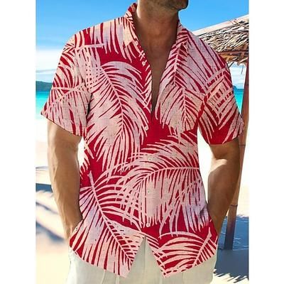 Per uomo Albero di Cocco Piante Tropicali Camicia Camicia hawaiana estiva Camicia Aloha Maniche Corte Camicia Collo ripiegato Tropicale Moda Streetwear Streetwear Casuale Quotidiano Nero Nero Rosso