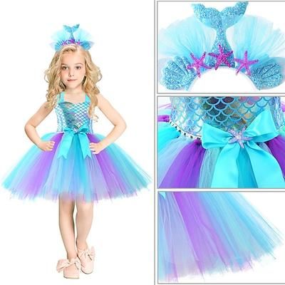 Sirena Coda da Sirena Ariel Aqua Princess Abito da damigella Costume per festa a tema Abiti in tulle Cosplay for Ragazze Bambini Carnevale Mascherata Settimana del libro Matrimonio Ospite di nozze