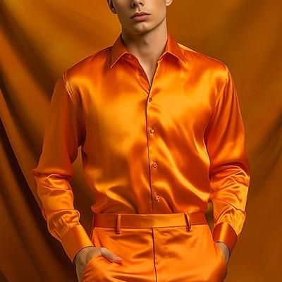 Retrò Vintage Anni '80 Metallico Lucido Camicia Disco Tinta unica Collo ripiegato Costume Per uomo Costume di Carnevale Giorno dei Re Carnevale Club Performance Parata dell'Orgoglio Adulti Camicia