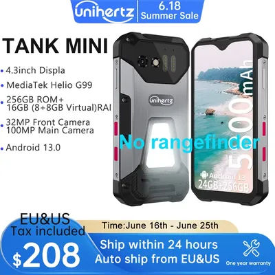 Unihertz 8849 Tank Mini1 Rugged Mini Phone 4.3" Display Android 13, Helio G99 Octa Core, 16GB 256GB, 100MP Cameras, 5800mAh,IP68