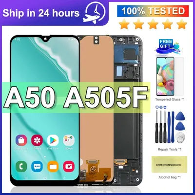 100% Tested For Samsung A50 SM-A505FN/DS A505F/DS A505 LCD Display Touch Screen Digitizer With Frame For Samsung A50 lcd