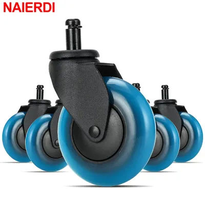 NAIERDI 5PCS Blue Polyurethane Office Chair Caster Wheels,3inches Swivel Rubber Soft Furniture Wheels Safe Rollers for Furniture