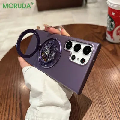 Rotating Gyro Fold Bracket Magnetic Phone Case for Samsung Galaxy S24 Ultra S24 S23 Ultar Plus Hollow Stand Ultra Thin PC Cover