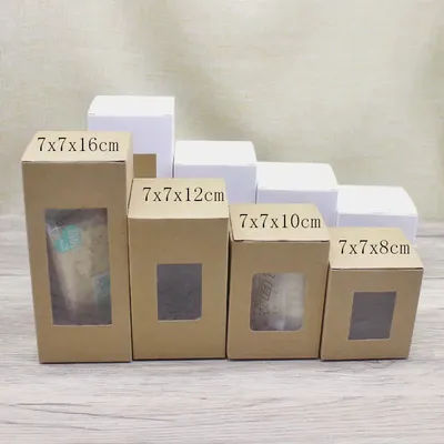 10 pcs corner window box 7x7x8/10/12/14/16cm paper packaging box, kraft paper gift candy wedding gift box