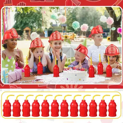 2/4/6/8/10pcs Novelty Fire Hydrant Straw Cups with Lid Fireman Firefighter Birthday Party Favors Boys 8oz Red Plastic Water Cups